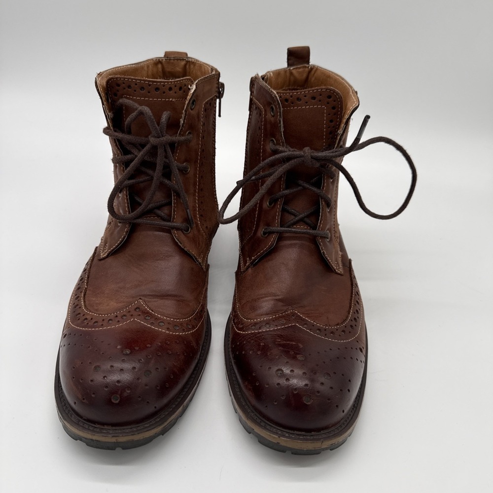 Steve Madden P-Candid Wingtip Ankle Boot Tan Brown Leather Zip Side Size 11